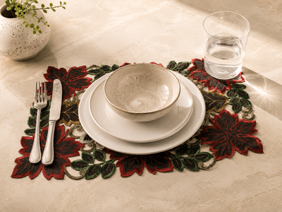 XD13019 Dainty Leaf Embroidered Cutwork Placemat Set of 4 12x18