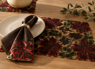 XD13019 Dainty Leaf Embroidered Cutwork Placemat Set of 4 12x18