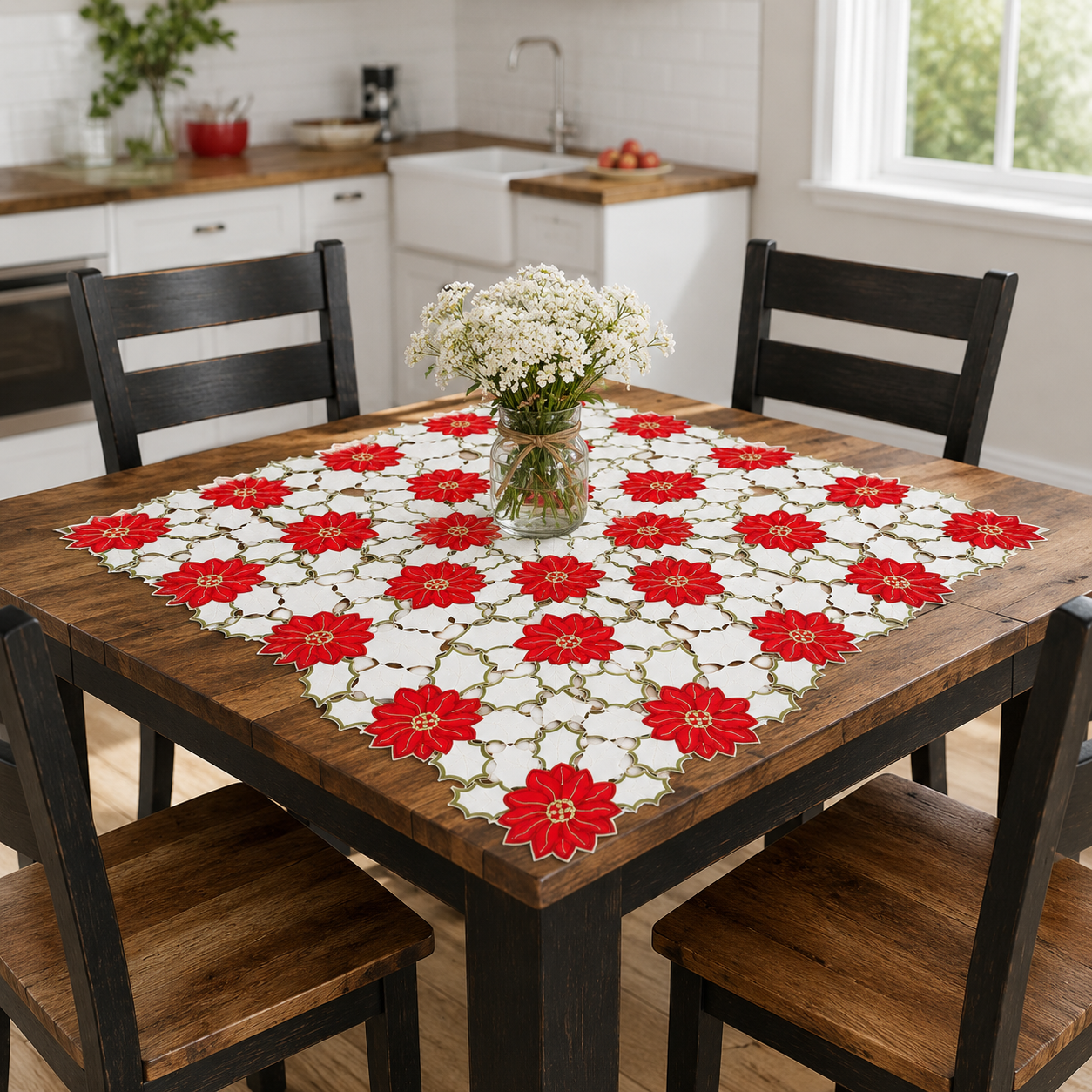 Holiday Poinsettia Table Topper