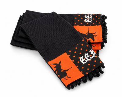XD15834 Halloween Patchwork Kitchen Towels 16x22 Set of 4