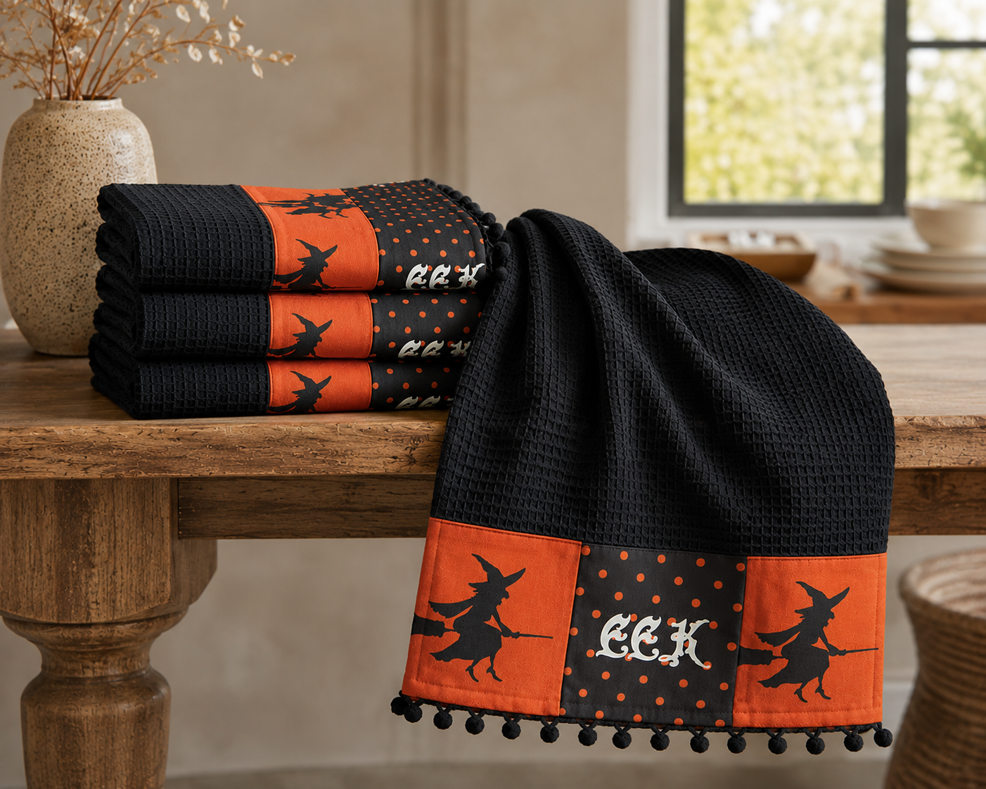 XD15834 Halloween Patchwork Kitchen Towels 16x22 Set of 4