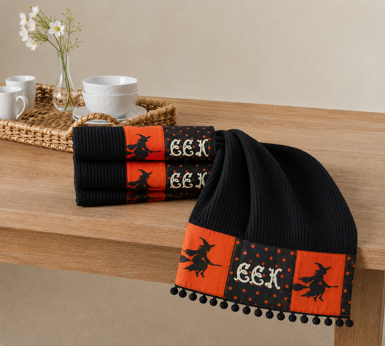 XD15834 Halloween Patchwork Kitchen Towels 16x22 Set of 4