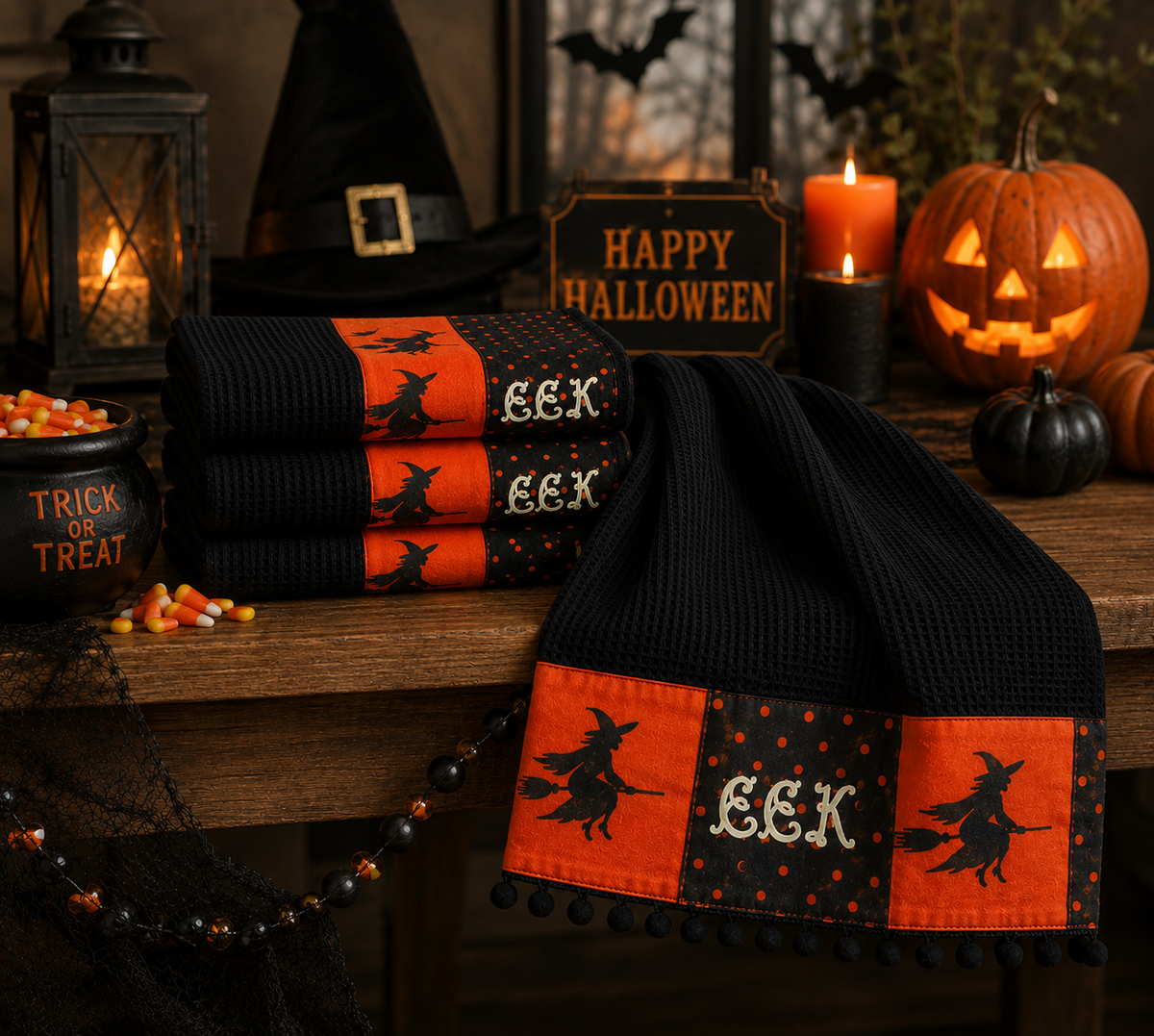 Halloween Patchwork Kitchen Towels | Set of 4