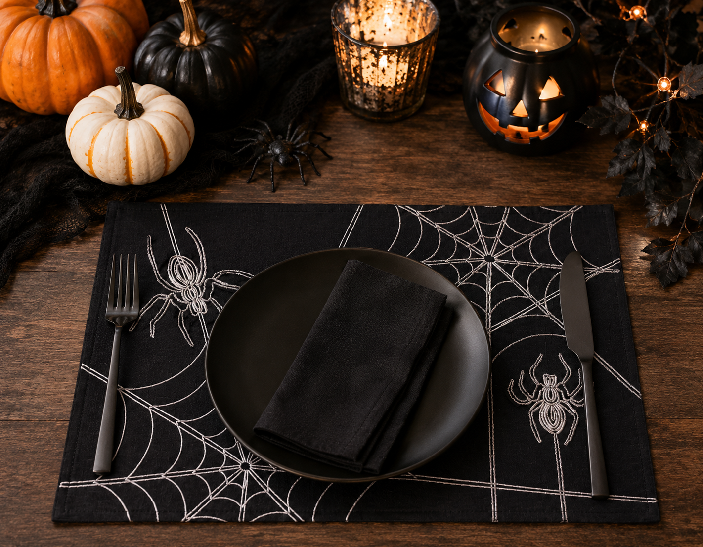XD18801 Spider Web Double Layer Placemat 14x20 Set of 4 White