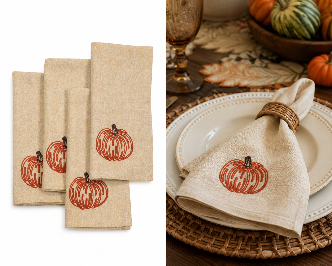 XD18804 Pumpkin Harvest Cutwork Embroidered Napkin Set of 4 20x20