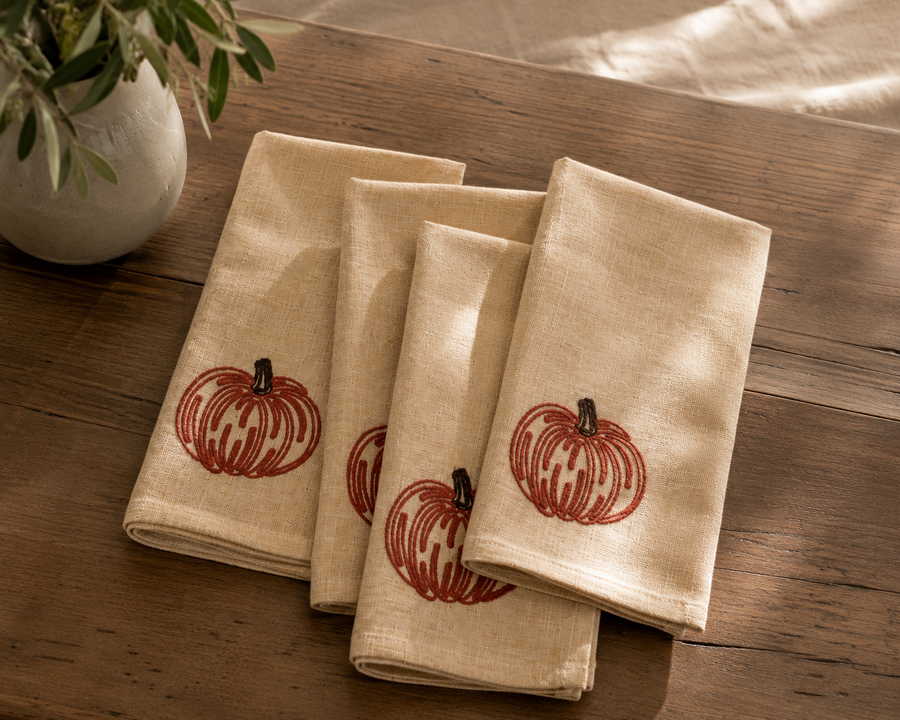XD18804 Pumpkin Harvest Cutwork Embroidered Napkin Set of 4 20x20