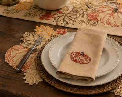 XD18804 Pumpkin Harvest Cutwork Embroidered Placemat Set of 4 14x20