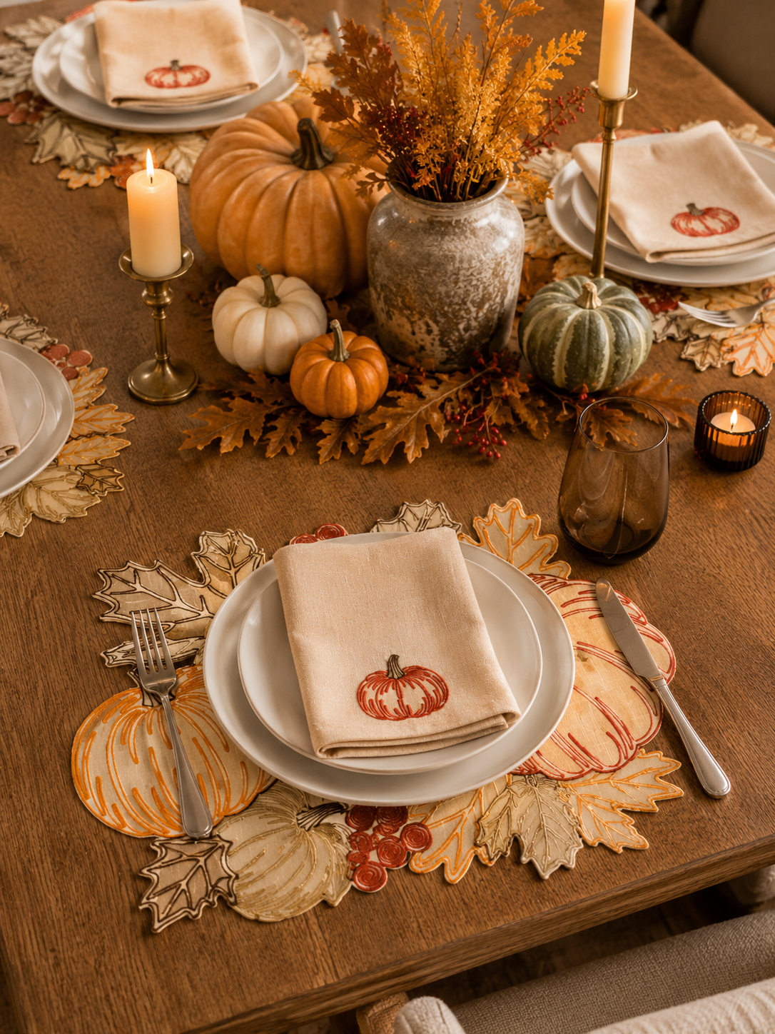 XD18804 Pumpkin Harvest Cutwork Embroidered Placemat Set of 4 14x20