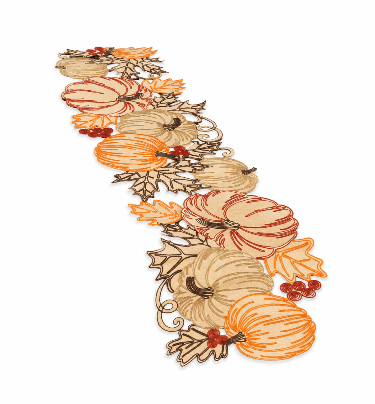 XD18804 Pumpkin Harvest Cutwork Embroidered Table Runner 16x36