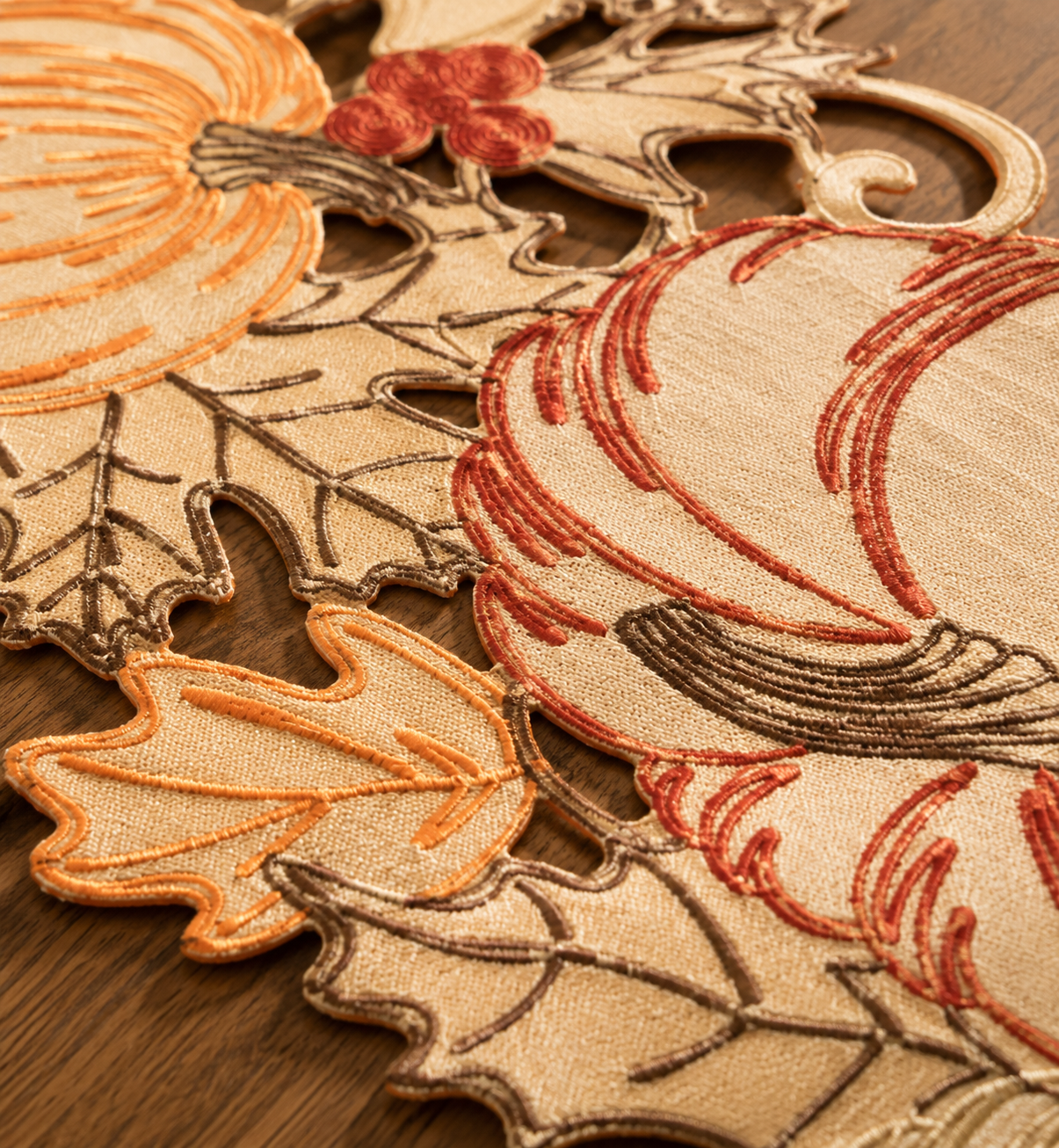 XD18804 Pumpkin Harvest Cutwork Embroidered Table Runner 16x36