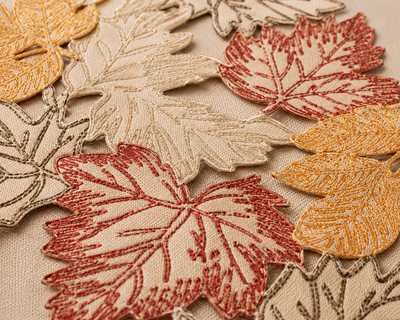 XD18805 Autumn Leaf Cutwork Embroidered Table Runner White 16x36