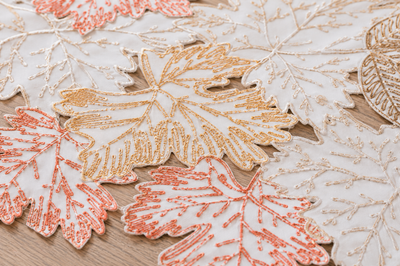 XD18805 Autumn Leaf Cutwork Embroidered Table Runner White 16x36