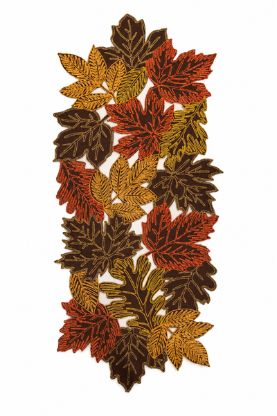 XD18805 Autumn Leaf Cutwork Embroidered Table Runner White 16x36