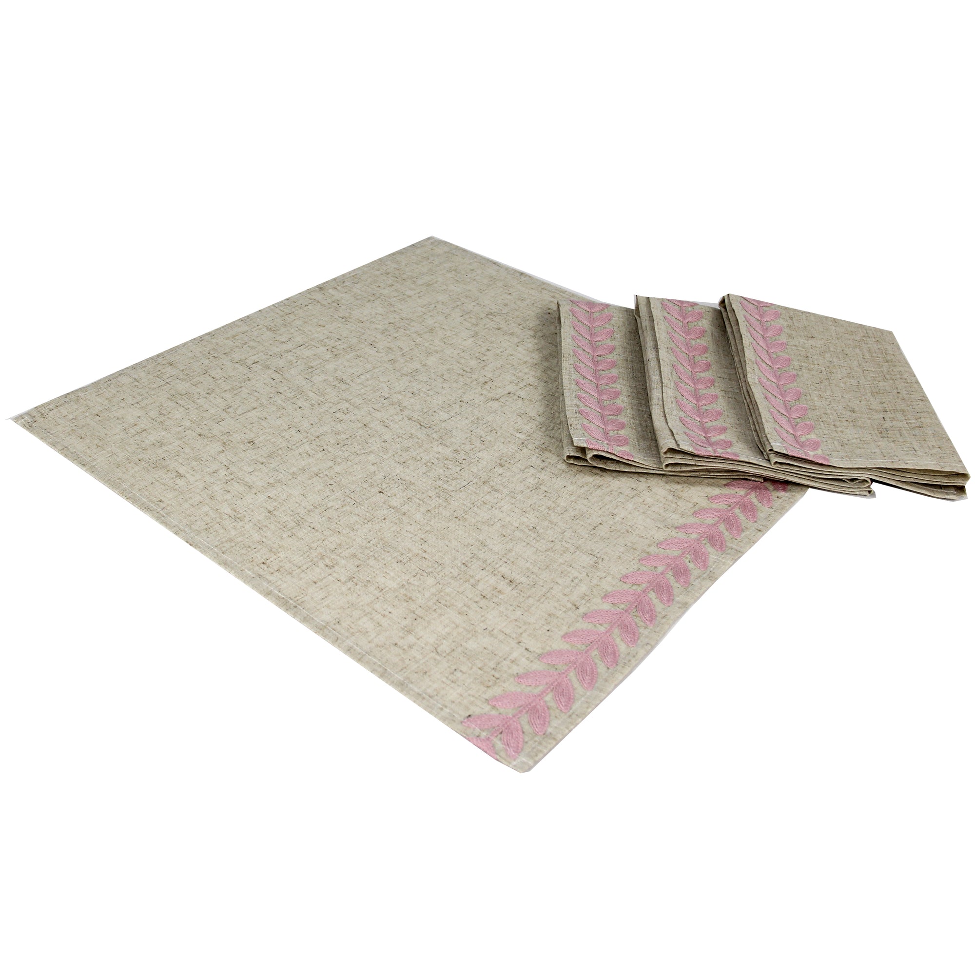 XD19203- Cute Leaves Crewel Embroidered Napkins 20 by 20-Inch, Pine Green, Set of 4