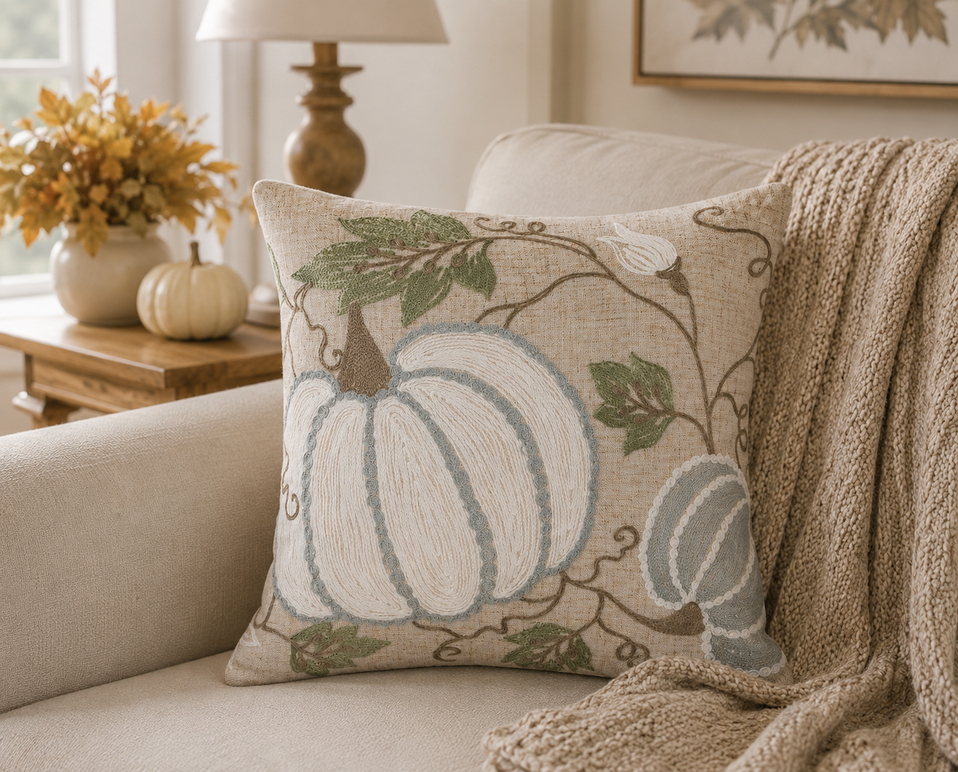 Harvest Pumpkins and Vines Pillow Cover