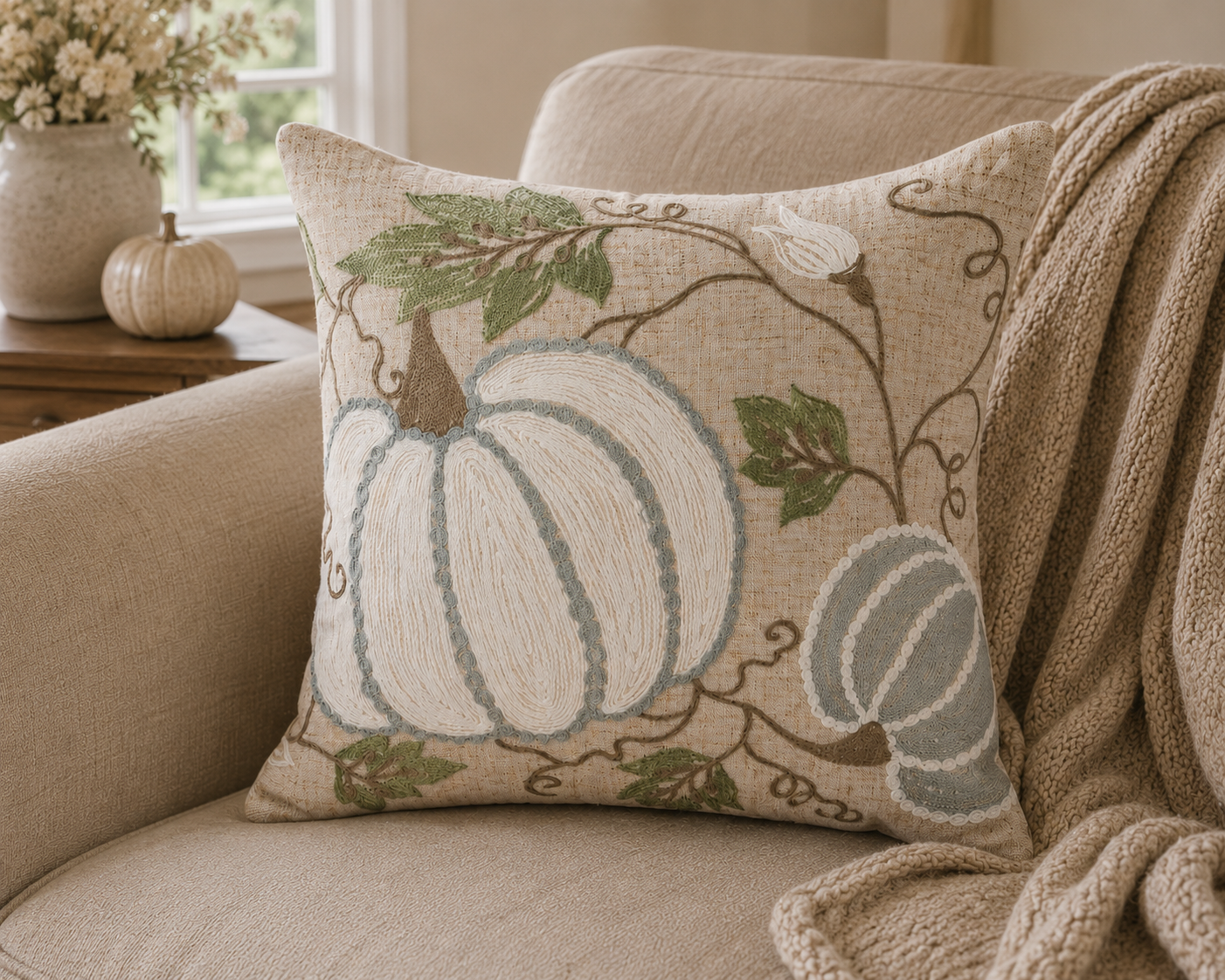 Harvest Pumpkins and Vines Pillow Cover