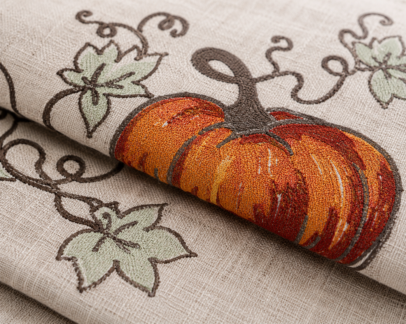 XD19808 Rustic Pumpkin Crewel Embroidered Placemat Set of 4 14x20 Double Layer Linen Blend