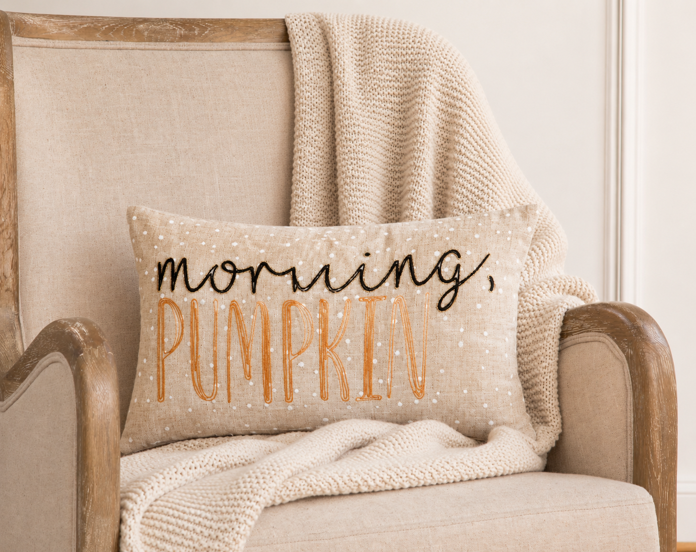 XD21022P1220 Morning Pumpkin Embroidered Harvest Pillow 12x20 Polyester Linen Blend