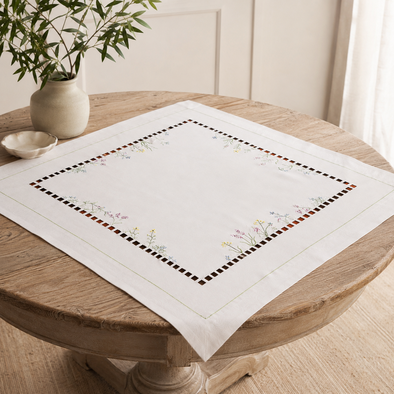 Xia Home Fashions Wildflower Garden Embroidered Hemstitch Doilies Set of 4 12 Inch Round