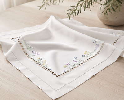 Xia Home Fashions Wildflower Garden Embroidered Hemstitch Doilies Set of 4 12 Inch Round