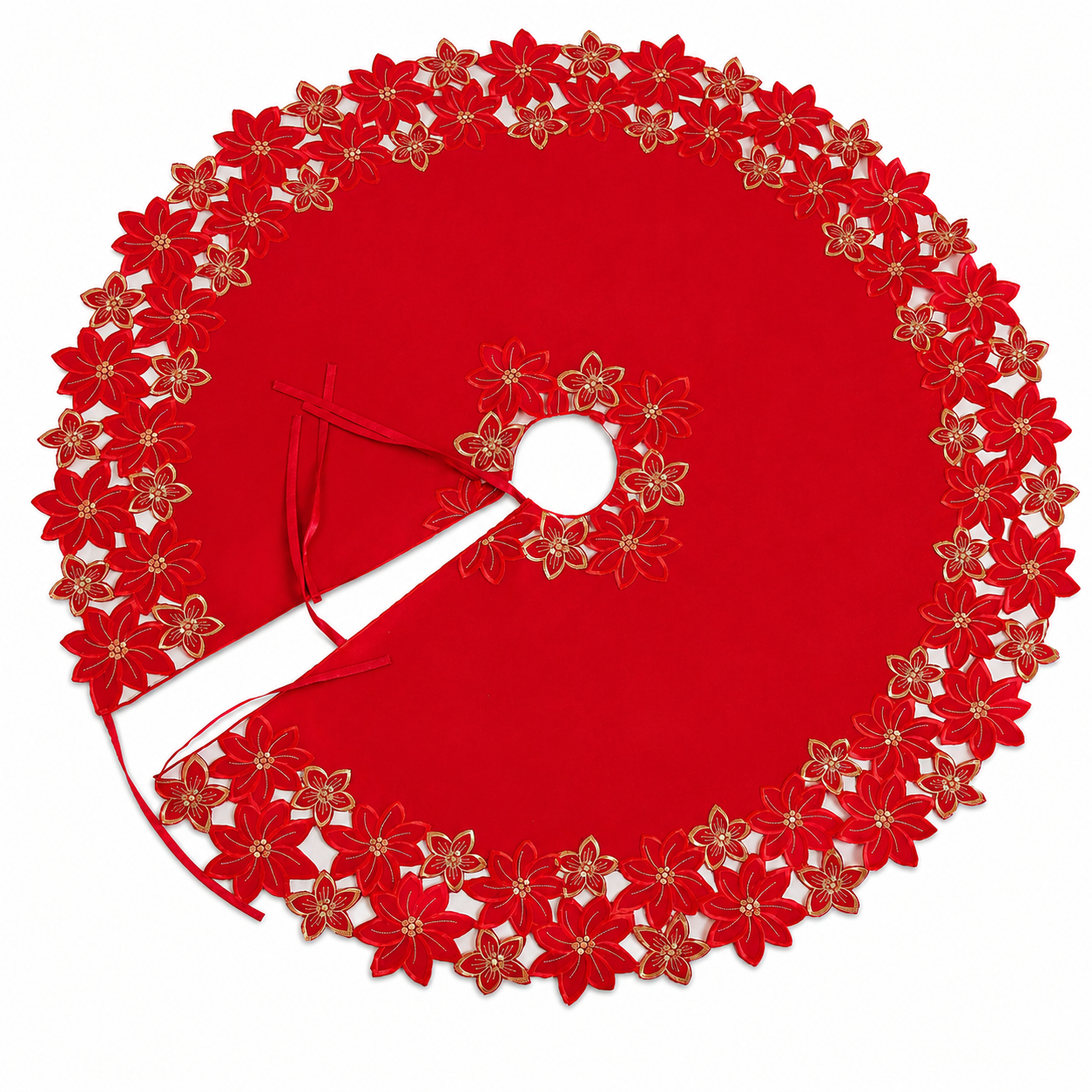 Festive Poinsettia Red Poliviscose Tree Skirt