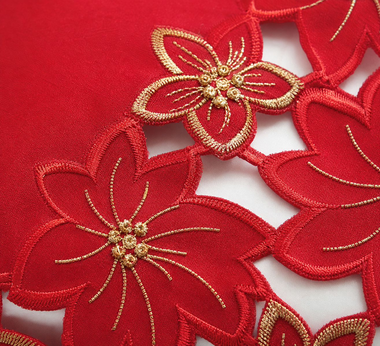 Festive Poinsettia Red Poliviscose Tree Skirt