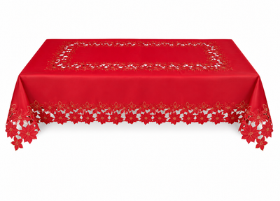 XD795022 Festive Poinsettia Tablecloth 60x84 Red Poliviscose