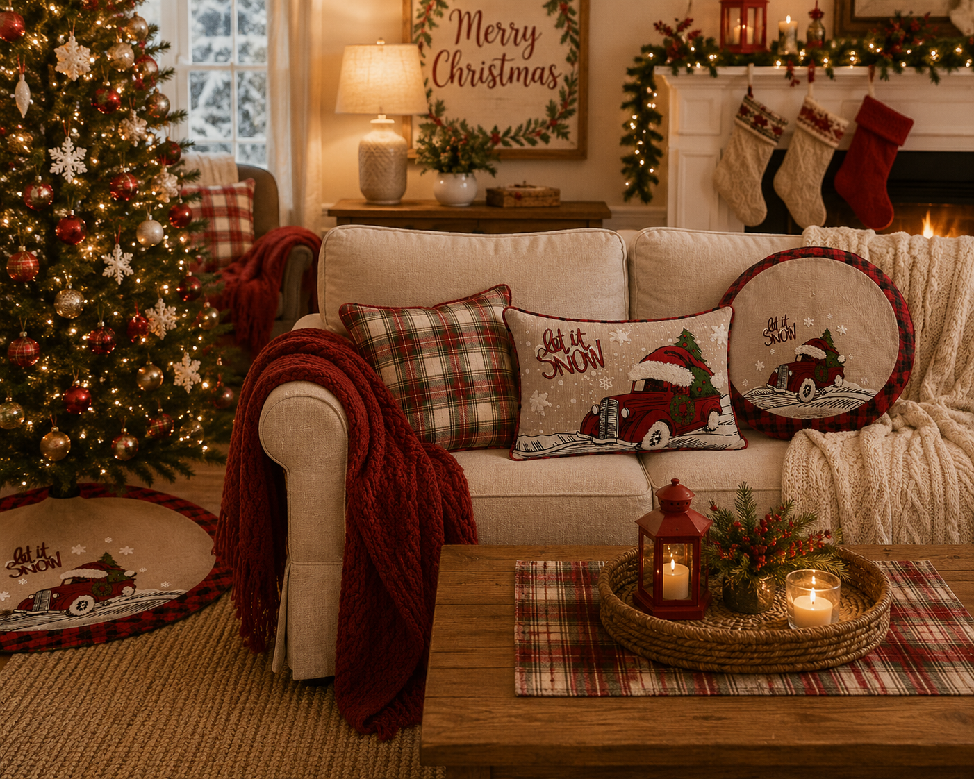 ML21005 Let It Snow Christmas Car Pillow 13x18 Polyester Embroidered Tufted