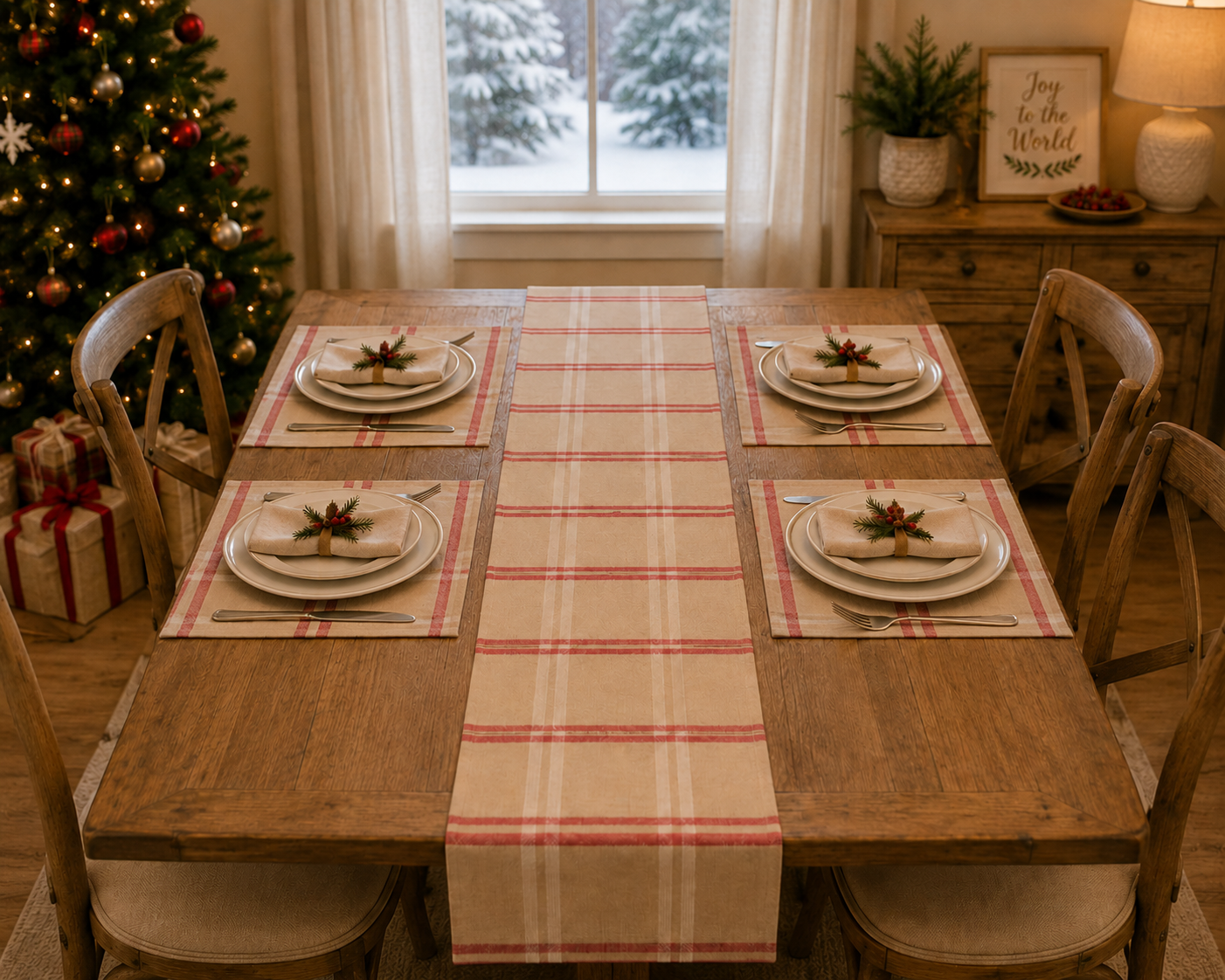 Xia Home Fashions Linen Check Placemats Yarn Dyed Fringe 14x20 Natural Set of 4