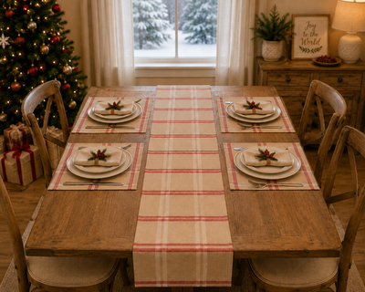 Xia Home Fashions Linen Check Placemats Yarn Dyed Fringe 14x20 Natural Set of 4