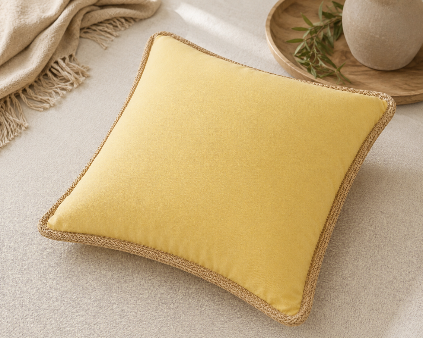 Classic Jute Trimmed Solid Pillows
