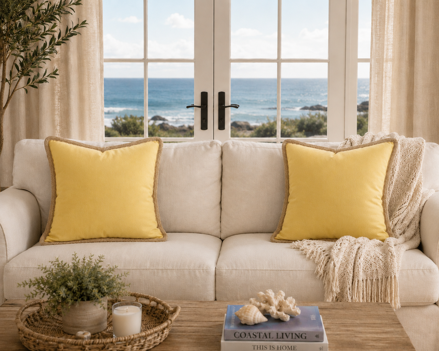 Classic Jute Trimmed Solid Pillows