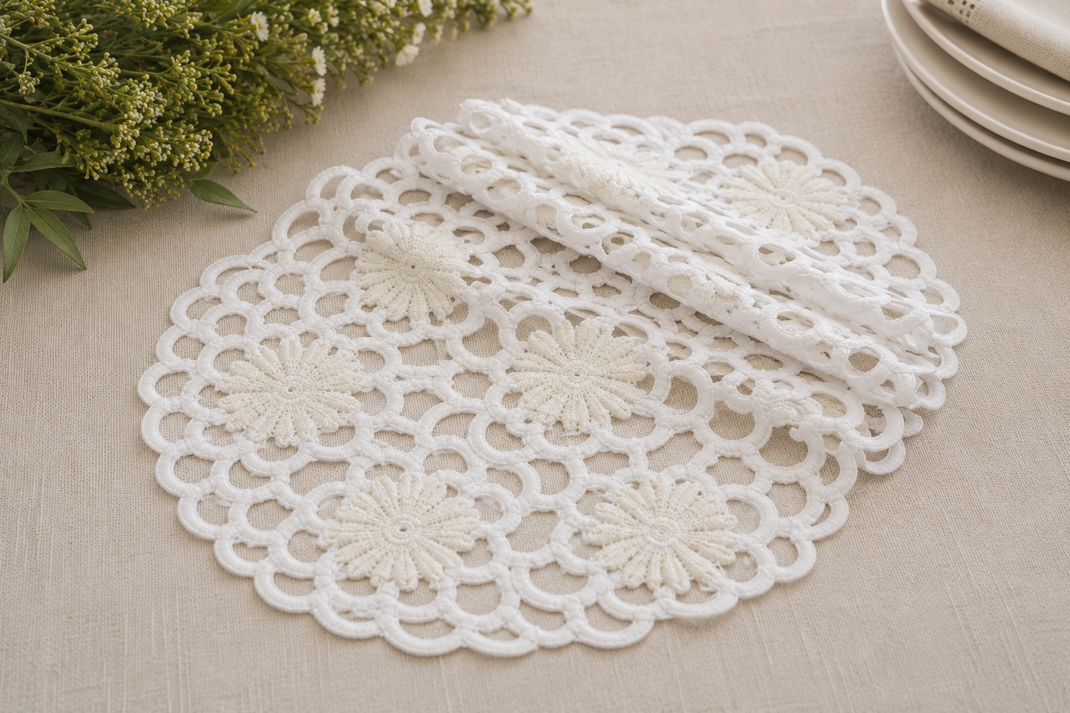 Xia Home Fashions Daisy Floral Cutwork Doilies 8 Inch Green Set of 4