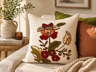 Crewel Embroidered Floral Pillows
