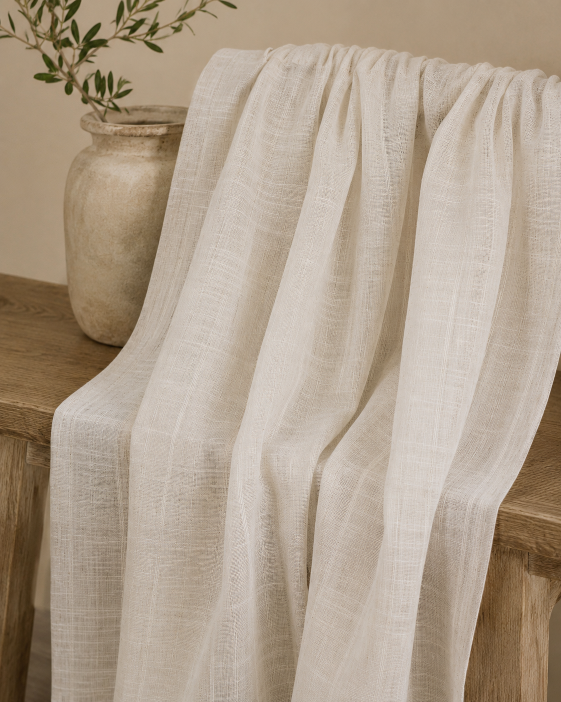 ML16608 Pompeia Textured Stripe Sheer Rod Pocket Curtain Panel 52x96 Natural Polyester