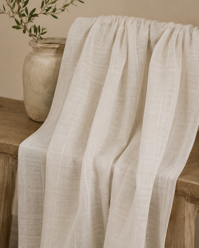 ML16608 Pompeia Textured Stripe Sheer Rod Pocket Curtain Panel 52x96 Natural Polyester