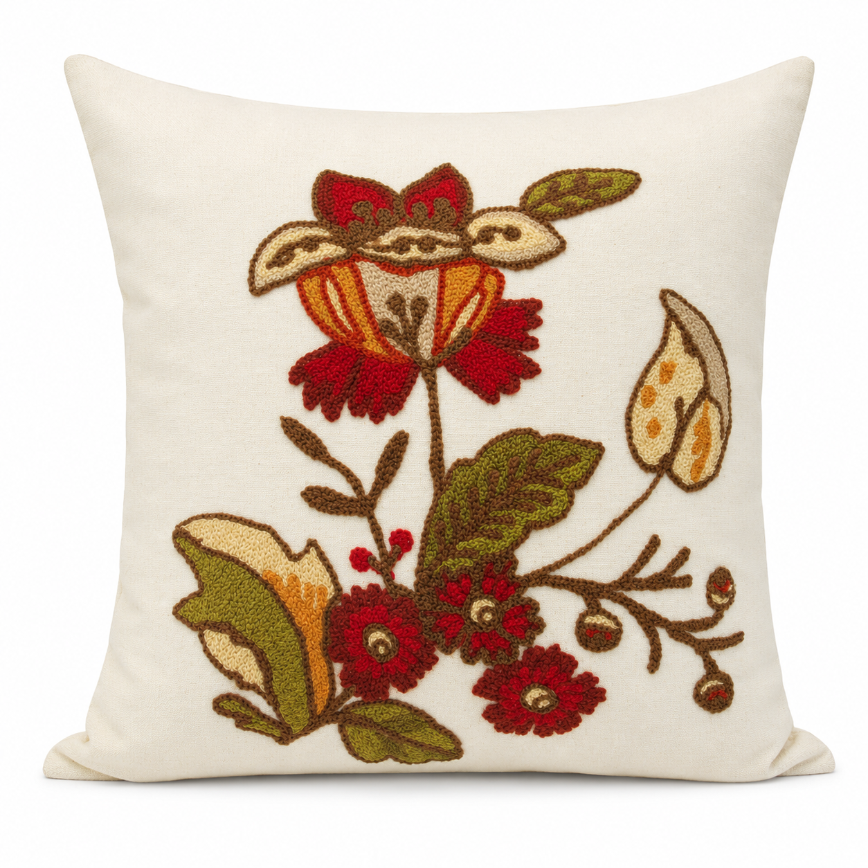 Crewel Embroidered Floral Pillows