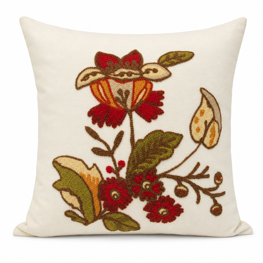 Crewel Embroidered Floral Pillows