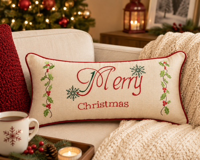 Merry Christmas with Holly Pillows