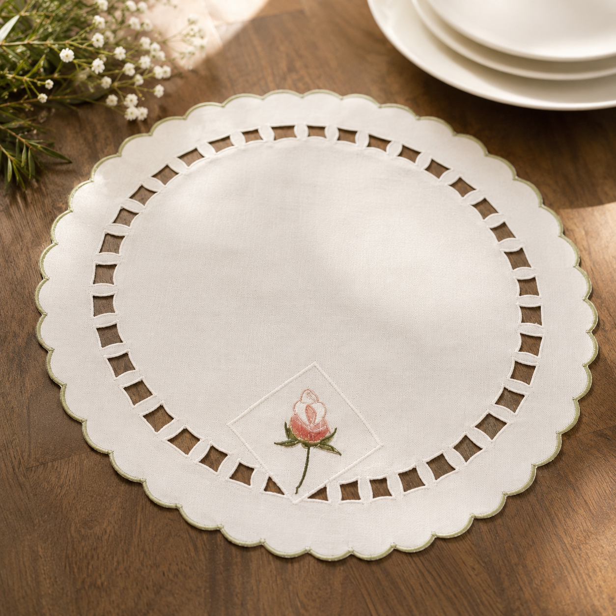Xia Home Fashions Rose Cutwork Embroidered Doilies Set of 4 12 Round