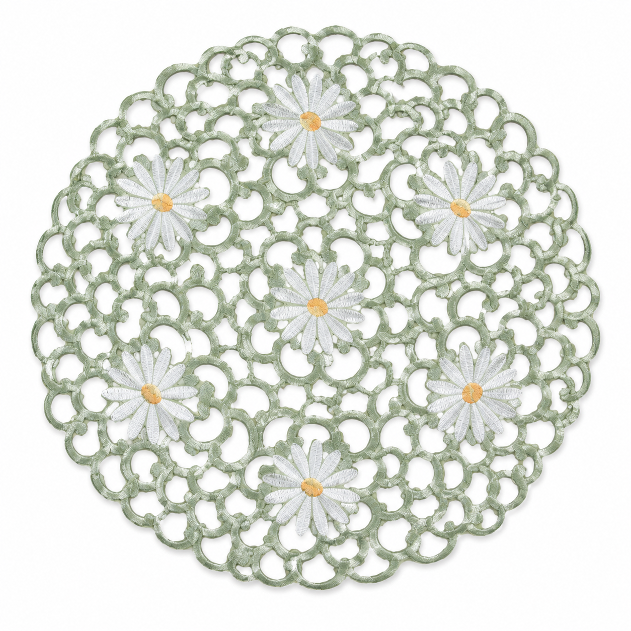 Xia Home Fashions Daisy Floral Cutwork Doilies 8 Inch Green Set of 4