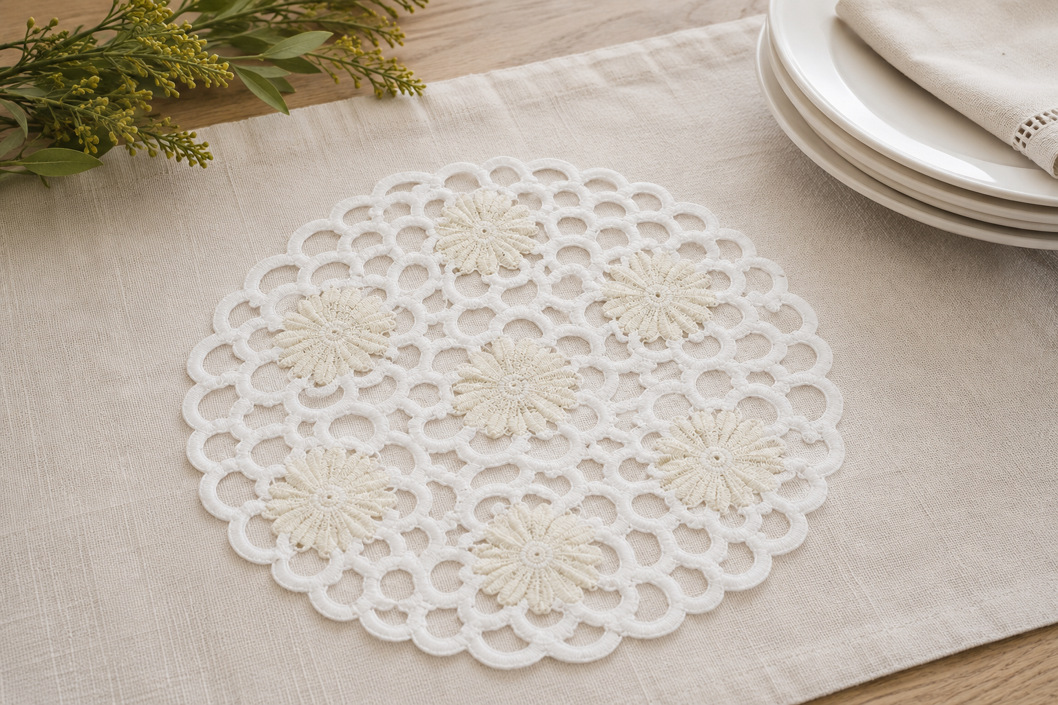 Xia Home Fashions Daisy Floral Cutwork Doilies 8 Inch Green Set of 4