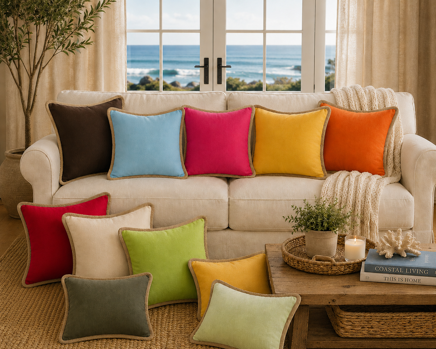 Classic Jute Trimmed Solid Pillows