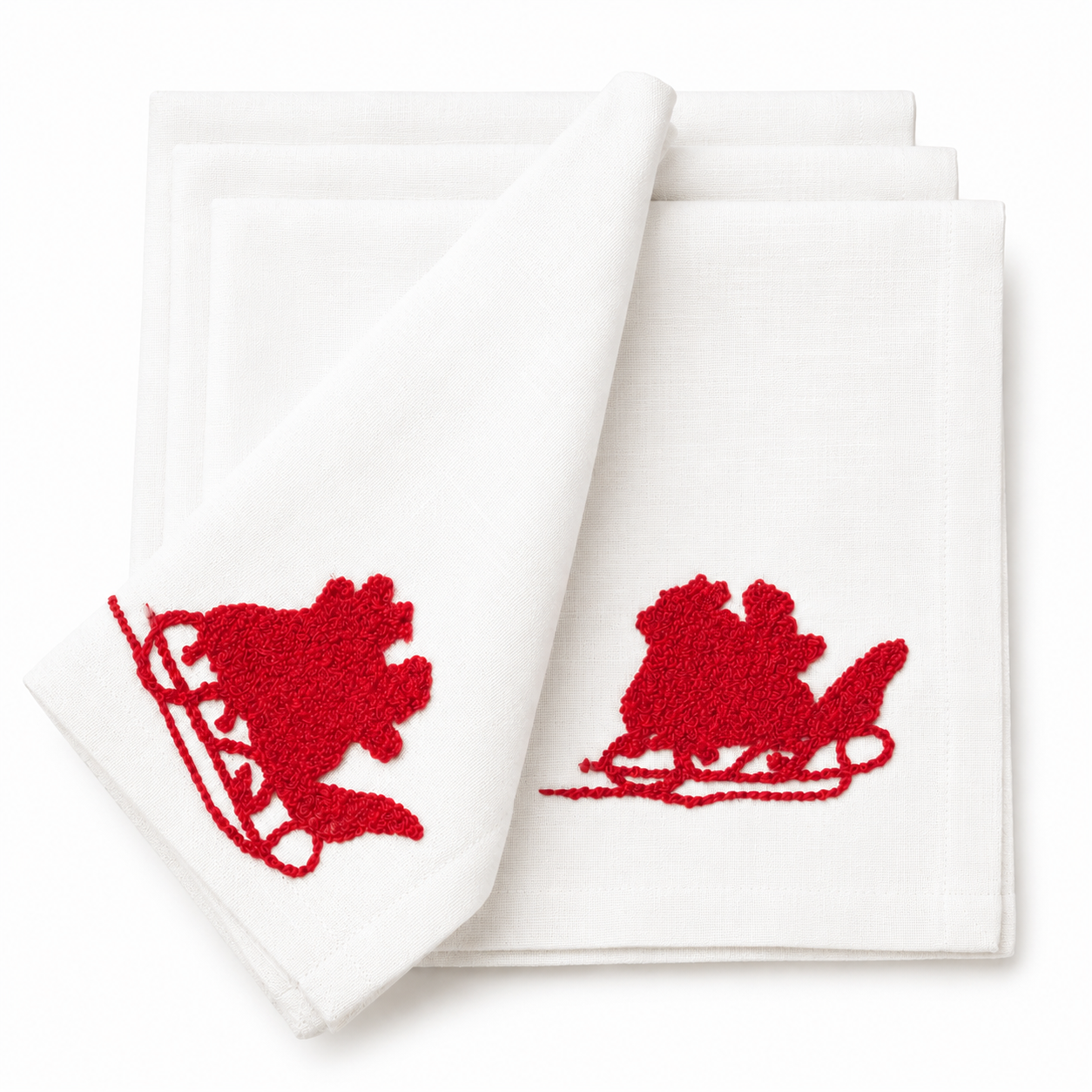 ML10107D Holiday Reindeer Crewel Embroidery Napkins Set of 4 20x20