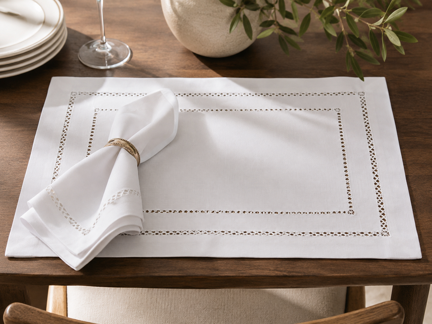 Xia Home Fashions Double Hemstitch Placemats 13x19 Inch Red Set of 4