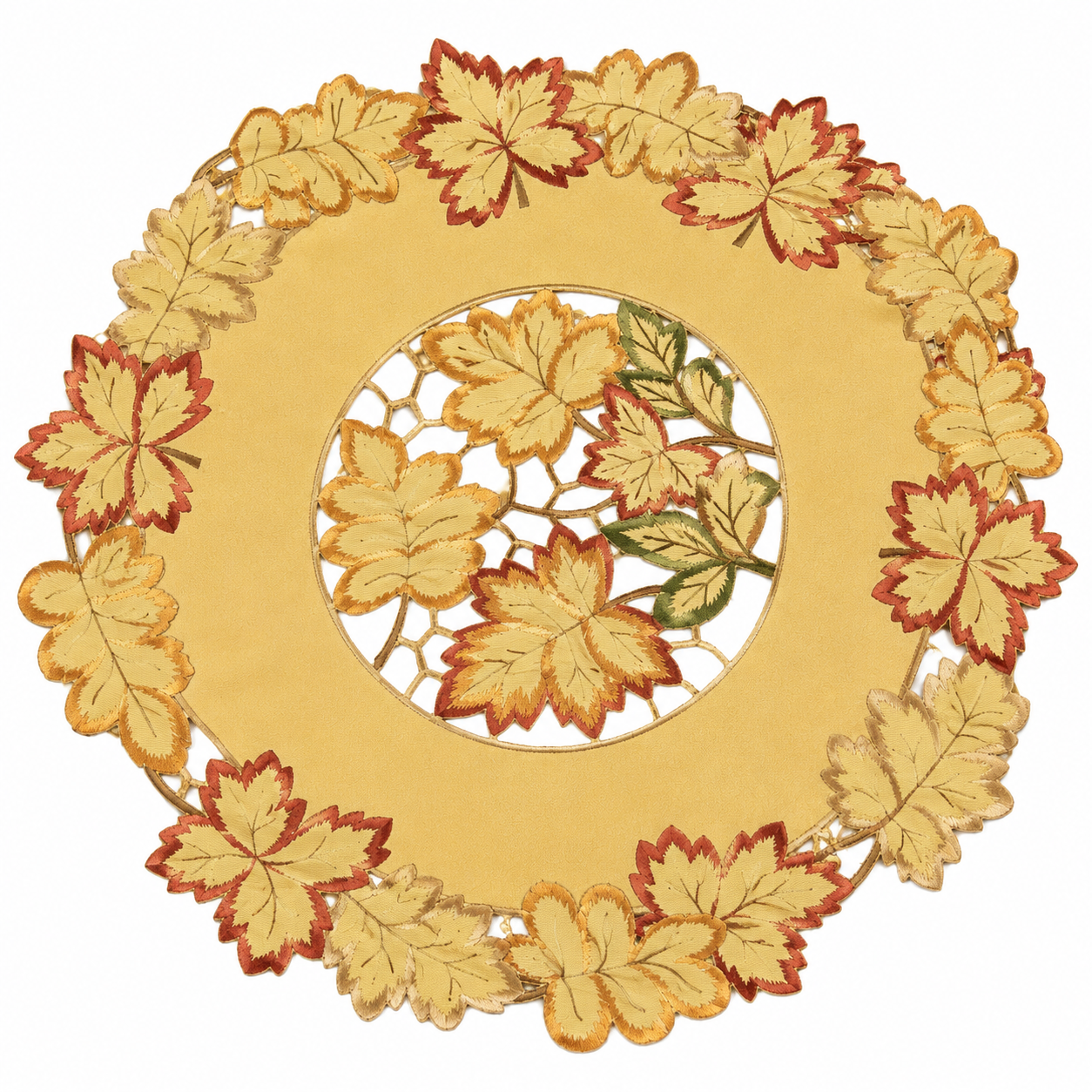 XD75018 Bountiful Leaf Round Doilies Set of 4 8"
