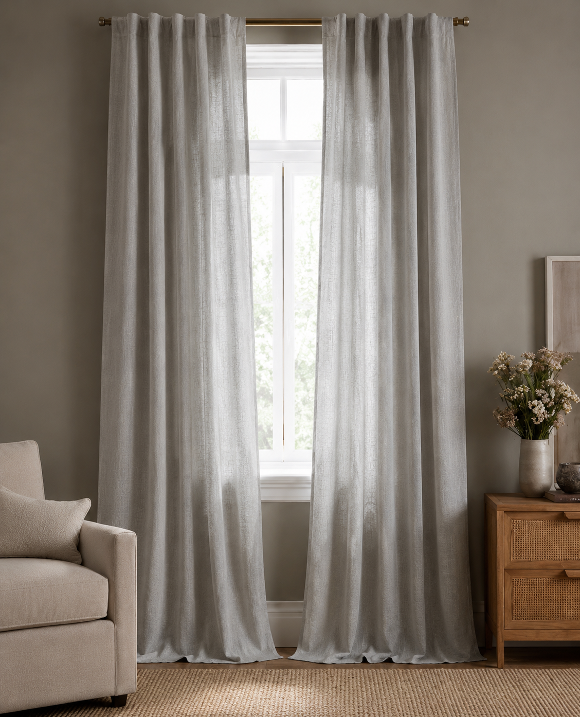 ML16606 Sierra Sheer Rod Pocket Curtain Panel 52x96 Gray Polyester