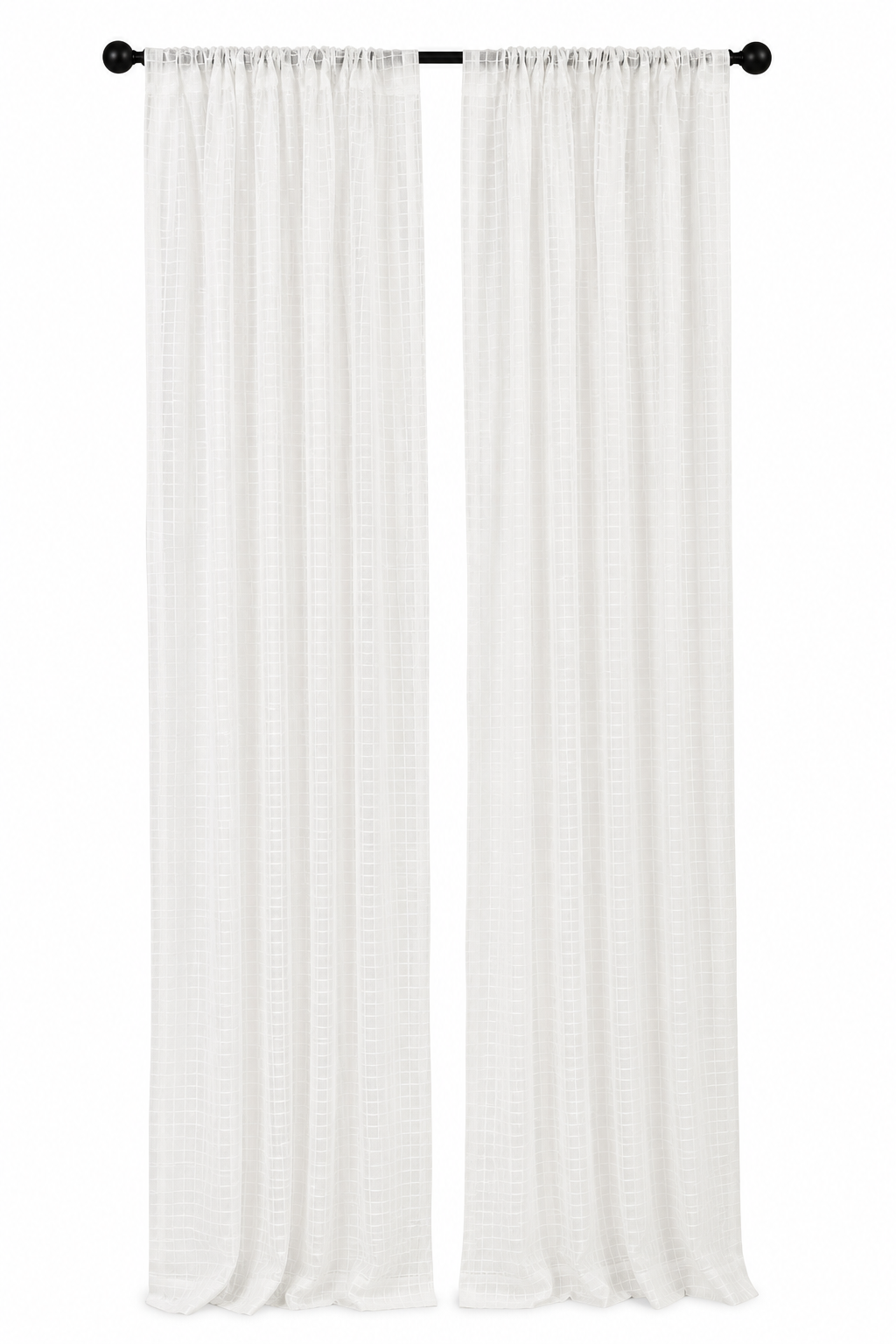 ML16249 Isa Plaid Sheer Rod Pocket Curtain Panel 52x108 White Polyester