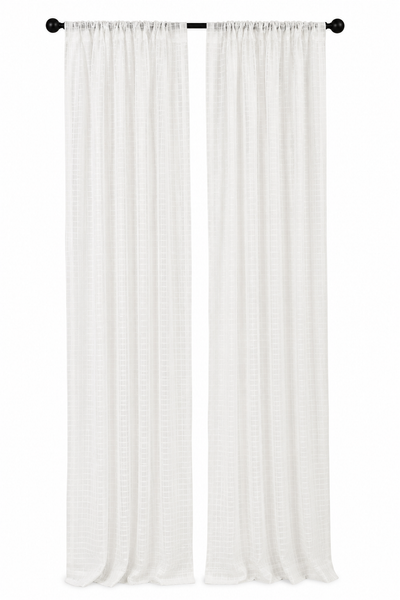 ML16249 Isa Plaid Sheer Rod Pocket Curtain Panel 52x108 White Polyester