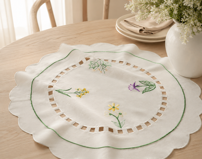 Xia Home Fashions Wildflower Garden Embroidered Hemstitch Doilies Set of 4 12 Inch Round